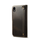 For iPhone XR Denior Oil Wax Cowhide Magnetic Button Horizontal Flip Leather Case with Card Slots & Wallet(Black)