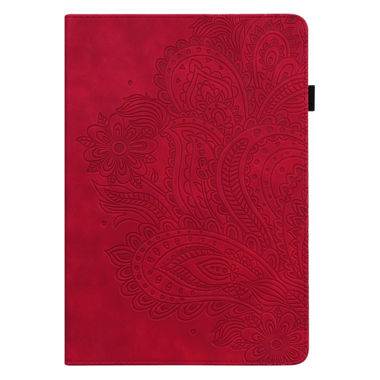 For Samsung Galaxy Tab A8 10.5 2021 Peacock Embossed Pattern Leather Tablet Case(Red)