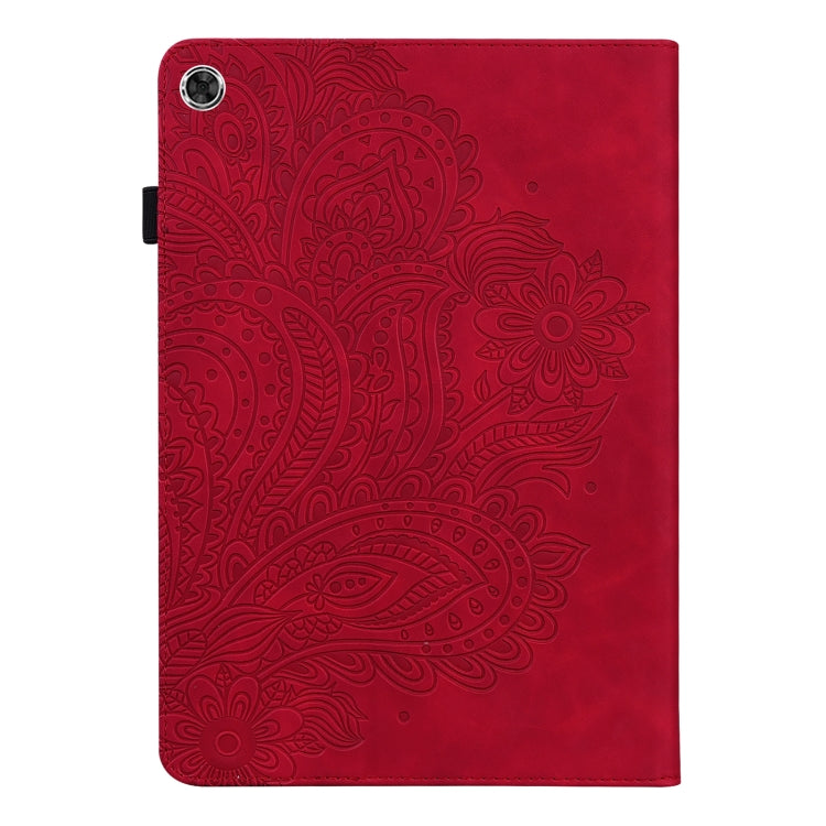 For Samsung Galaxy Tab A8 10.5 2021 Peacock Embossed Pattern Leather Tablet Case(Red)