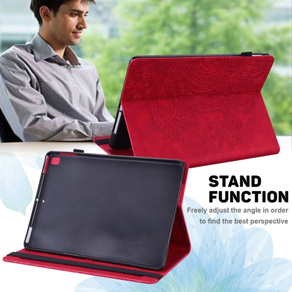 For Samsung Galaxy Tab A8 10.5 2021 Peacock Embossed Pattern Leather Tablet Case(Red)