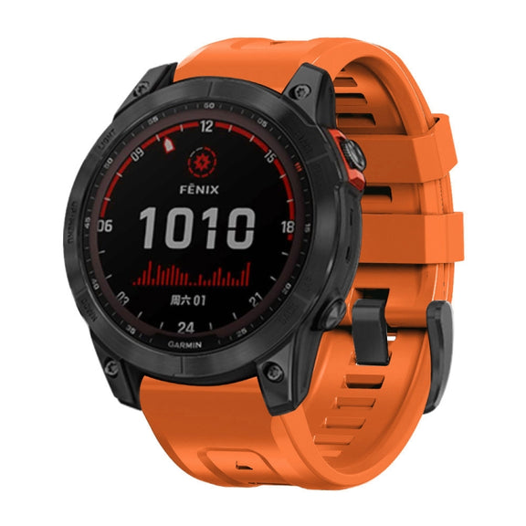 Compatible with Garmin Fenix 7X / 6X / 5X 26mm Black Buckle Silicone Watch Band(Orange)