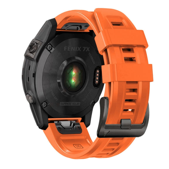 Compatible with Garmin Fenix 7X / 6X / 5X 26mm Black Buckle Silicone Watch Band(Orange)