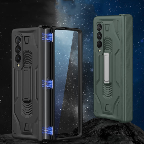For Samsung Galaxy Z Fold3 5G GKK Integrated Magnetic Armor Flip Phone Case with Holder(Black)