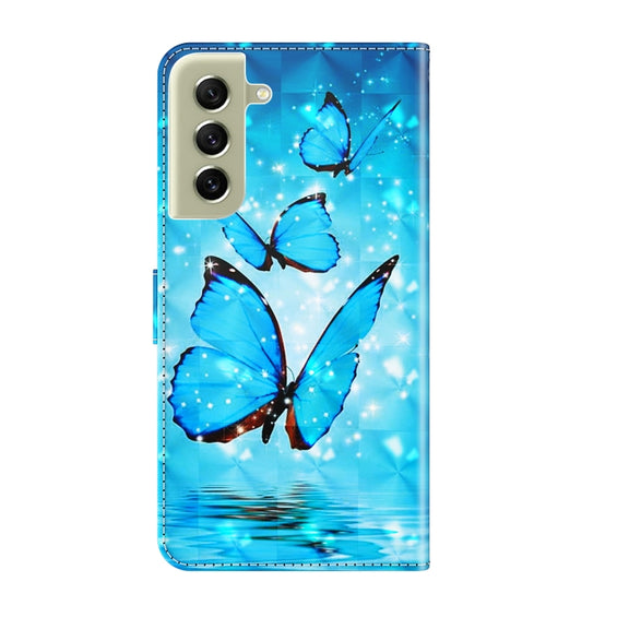 For Samsung Galaxy S22 5G 3D Painting Pattern TPU + PU Leather Phone Case(Three Butterflies)