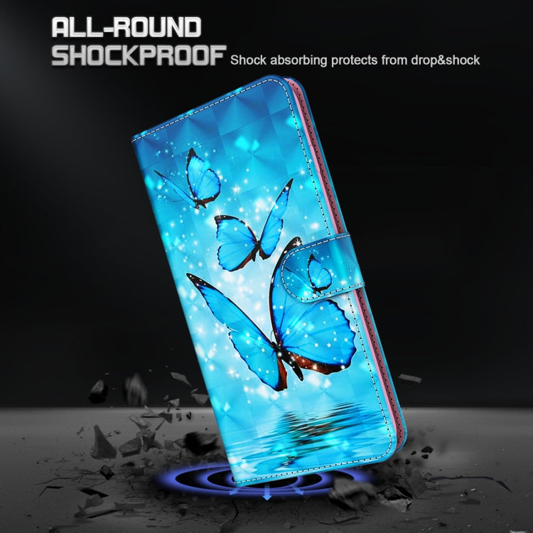 For Samsung Galaxy S22 5G 3D Painting Pattern TPU + PU Leather Phone Case(Three Butterflies)