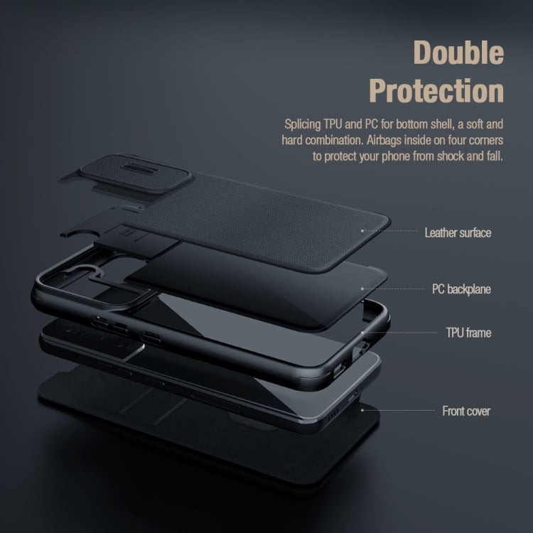 For Samsung Galaxy S22+ 5G NILLKIN QIN Series Pro Sliding Camera Cover Design Leather Phone Case(Green)