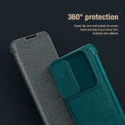 For Samsung Galaxy S22+ 5G NILLKIN QIN Series Pro Sliding Camera Cover Design Leather Phone Case(Blue)