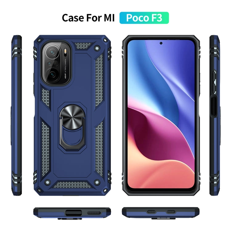 For Xiaomi Poco F3 Shockproof TPU + PC Phone Case with 360 Degree Rotating Holder(Blue) - Xiaomi Cases by PMC TechLife | Online Shopping South Africa | PMC TechLife | Buy Now Pay Later Mobicred