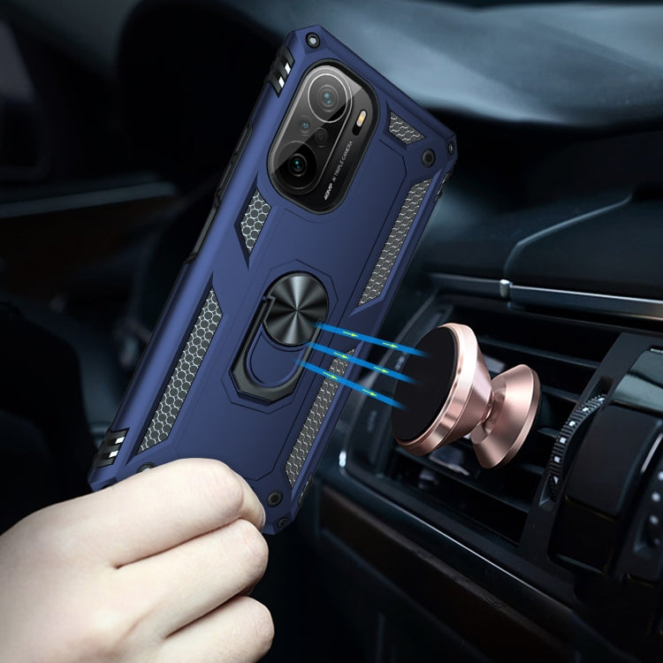 For Xiaomi Poco F3 Shockproof TPU + PC Phone Case with 360 Degree Rotating Holder(Blue) - Xiaomi Cases by PMC TechLife | Online Shopping South Africa | PMC TechLife | Buy Now Pay Later Mobicred