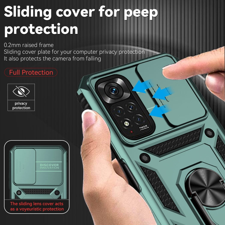 For Xiaomi Redmi Note 11 Global Sliding Camshield Holder Phone Case(Dark Green) - free shipping - PMC TechLife - Order now!