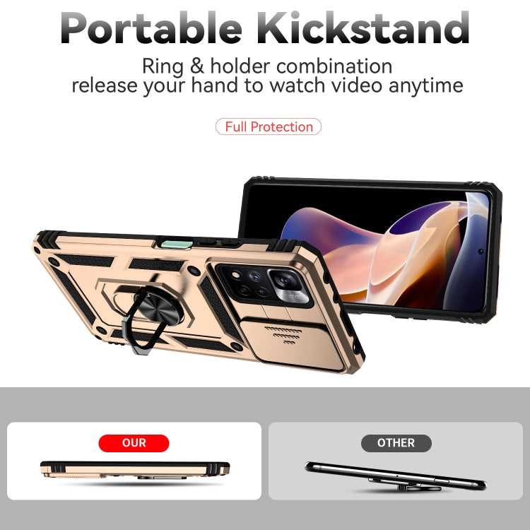 For Xiaomi Redmi Note 11 Pro Global Sliding Camshield Holder Phone Case(Gold)