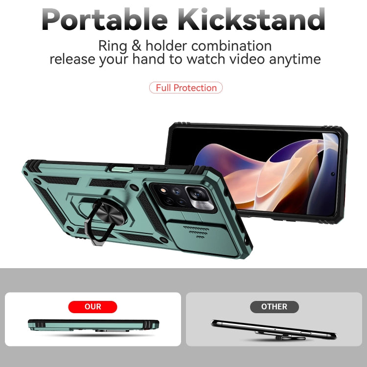 For Xiaomi Redmi Note 11 Pro Global Sliding Camshield Holder Phone Case(Dark Green)