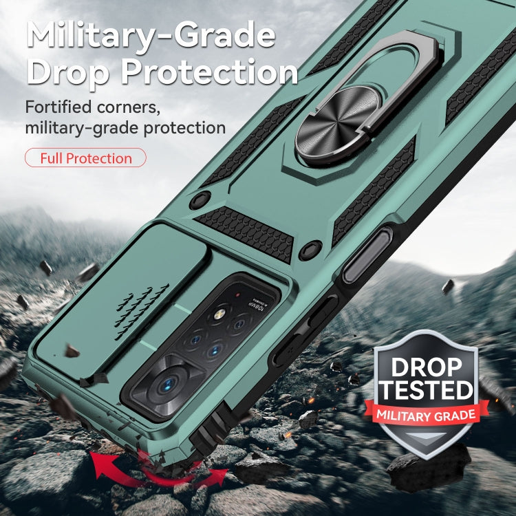 For Xiaomi Redmi Note 11 Pro Global Sliding Camshield Holder Phone Case(Dark Green)