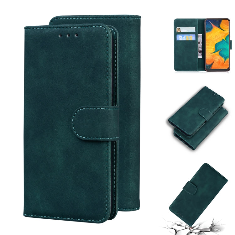 For Samsung Galaxy A20 / A30 Skin Feel Pure Color Flip Leather Phone Case(Green)
