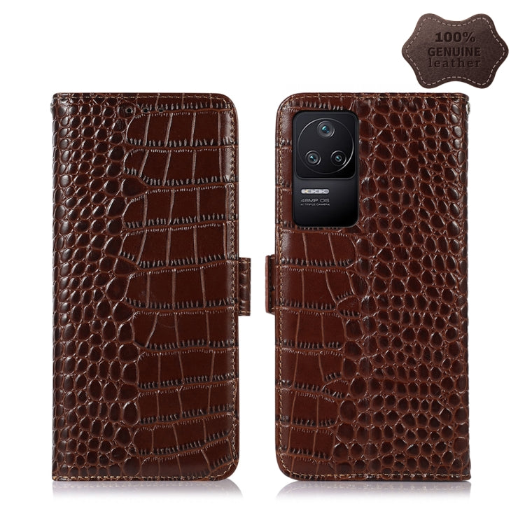 For Xiaomi Redmi K40S Crocodile Top Layer Cowhide Leather Phone Case(Brown) - Xiaomi Cases by PMC TechLife | Online Shopping South Africa | PMC TechLife
