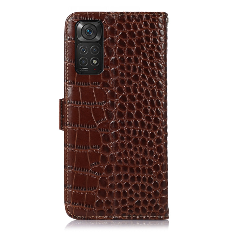 For Xiaomi Redmi Note 11 4G/11S 4G Global Crocodile Top Layer Cowhide Leather Phone Case(Brown) - Xiaomi Cases by PMC TechLife | Online Shopping South Africa | PMC TechLife