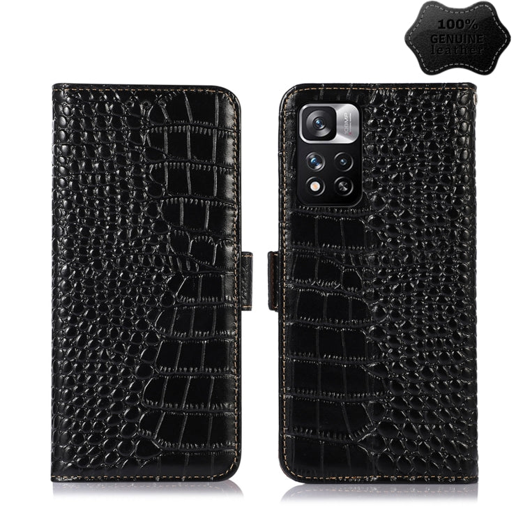 For Xiaomi Redmi Note 11 Pro 4G / 5G Global Crocodile Top Layer Cowhide Leather Phone Case(Black) - Redmi Note 11 Pro Case by PMC TechLife | Online Shopping South Africa | PMC TechLife