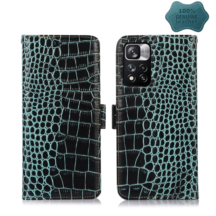 For Xiaomi Redmi Note 11 Pro 4G / 5G Global Crocodile Top Layer Cowhide Leather Phone Case(Green) - Redmi Note 11 Pro Case by PMC TechLife | Online Shopping South Africa | PMC TechLife
