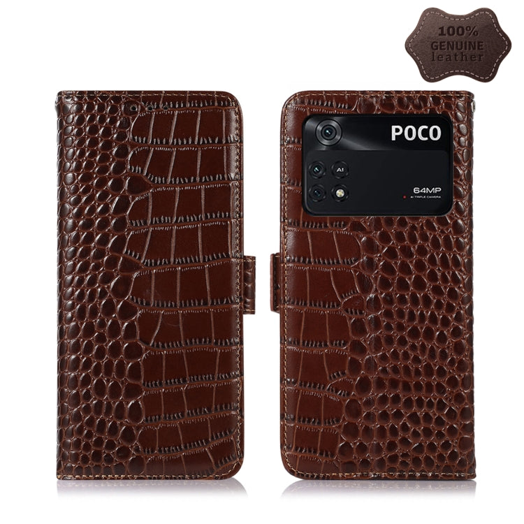 For Xiaomi Poco M4 Pro 4G Crocodile Top Layer Cowhide Leather Phone Case(Brown) - Xiaomi Cases by PMC TechLife | Online Shopping South Africa | PMC TechLife | Buy Now Pay Later Mobicred
