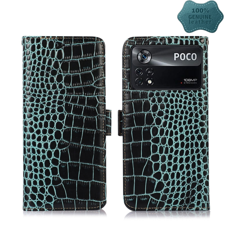 For Xiaomi Poco X4 Pro 5G Crocodile Top Layer Cowhide Leather Phone Case(Green) - Xiaomi Cases by PMC TechLife | Online Shopping South Africa | PMC TechLife