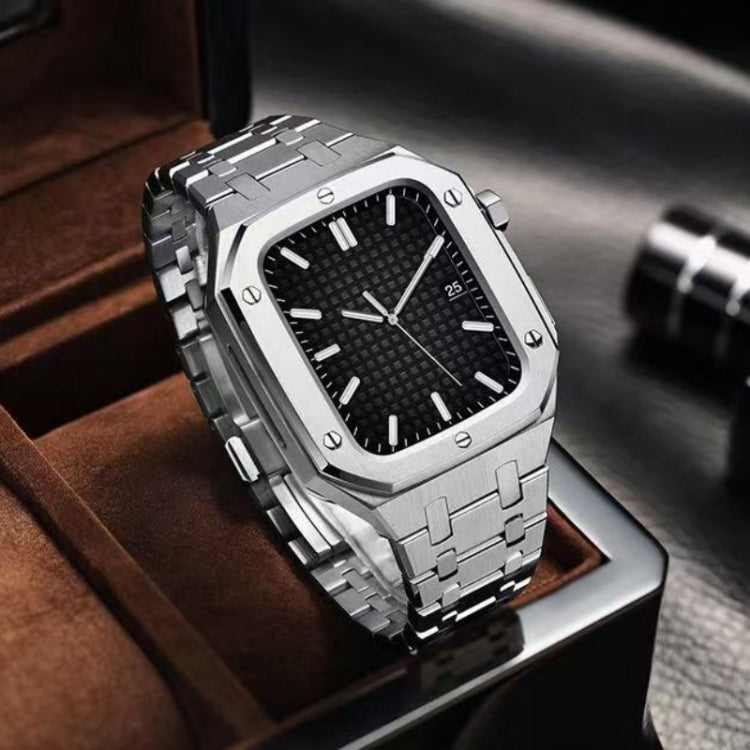 Integrated Oak Metal Watch Band + Watch Case For Apple Watch Series 7 45mm(Silver) - Watch Bands by PMC TechLife | Online Shopping South Africa | PMC TechLife