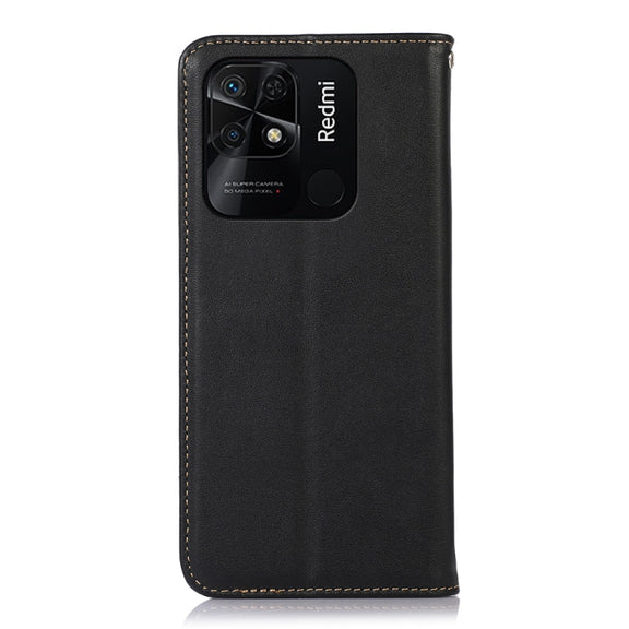 For Xiaomi Redmi 10C / 10 India KHAZNEH Nappa Top Layer Cowhide Leather Phone Case(Black)