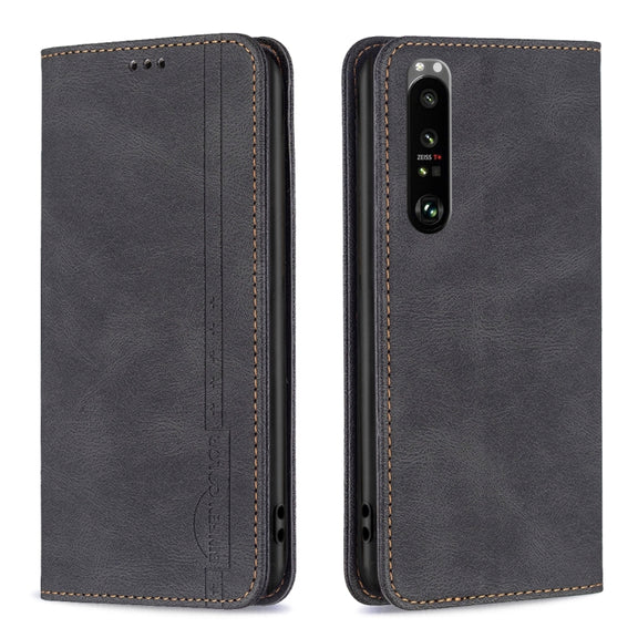 For Sony Xperia 1 III Magnetic RFID Blocking Anti-Theft Leather Phone Case(Black)