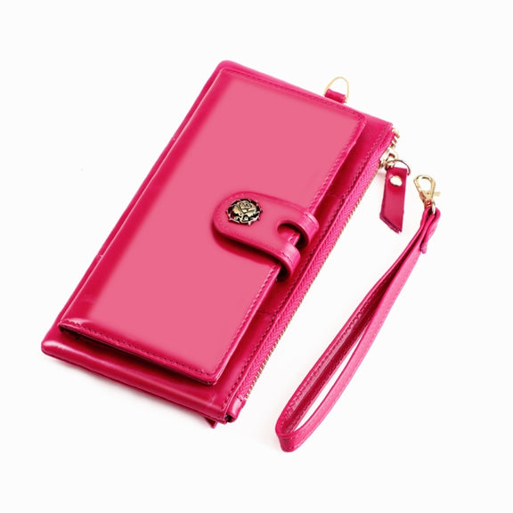 3506 RFID Anti-Degaussing Oil Wax Vintage Texture Genuine Leather Hand Held Wallet for Ladies(Rose Red)