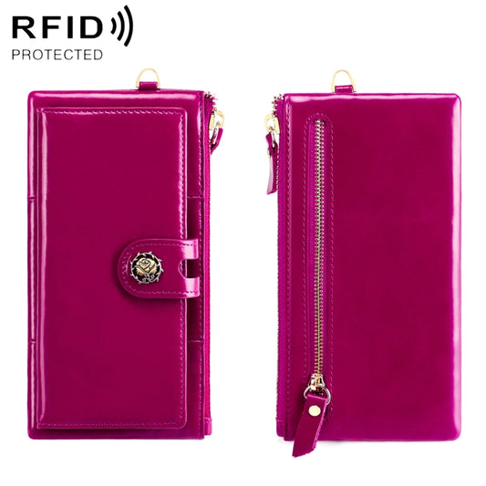 3506 RFID Anti-Degaussing Oil Wax Vintage Texture Genuine Leather Hand Held Wallet for Ladies(Purple) - free shipping - PMC Jewellery - Order now!