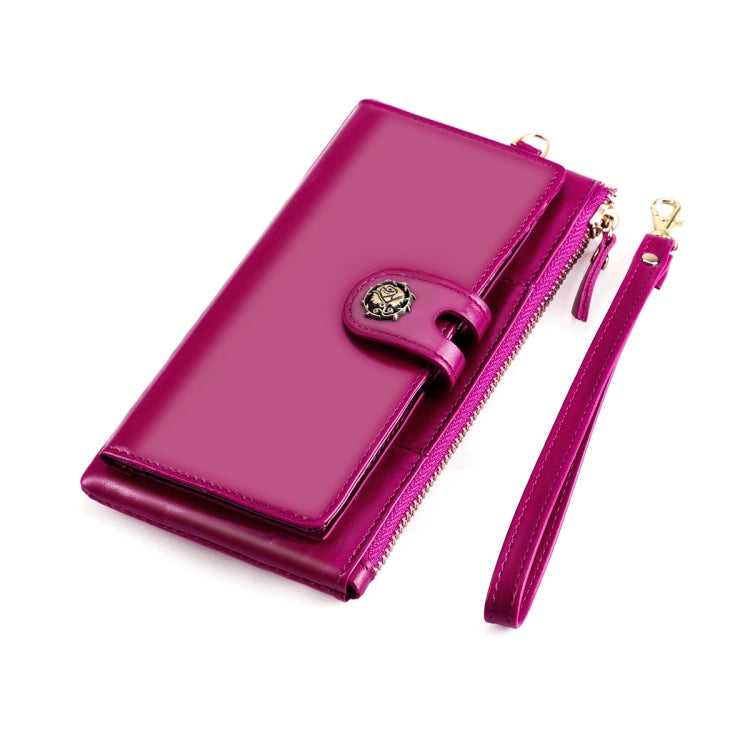 3506 RFID Anti-Degaussing Oil Wax Vintage Texture Genuine Leather Hand Held Wallet for Ladies(Purple)