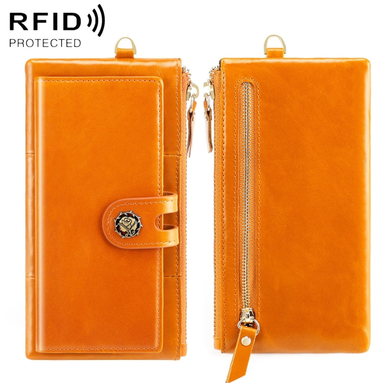 3506 RFID Anti-Degaussing Oil Wax Vintage Texture Genuine Leather Hand Held Wallet for Ladies(Yellow) - free shipping - PMC TechLife - Order now!