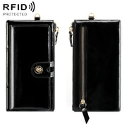 3506 RFID Anti-Degaussing Oil Wax Vintage Texture Genuine Leather Hand Held Wallet for Ladies(Black)