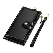 3506 RFID Anti-Degaussing Oil Wax Vintage Texture Genuine Leather Hand Held Wallet for Ladies(Black)
