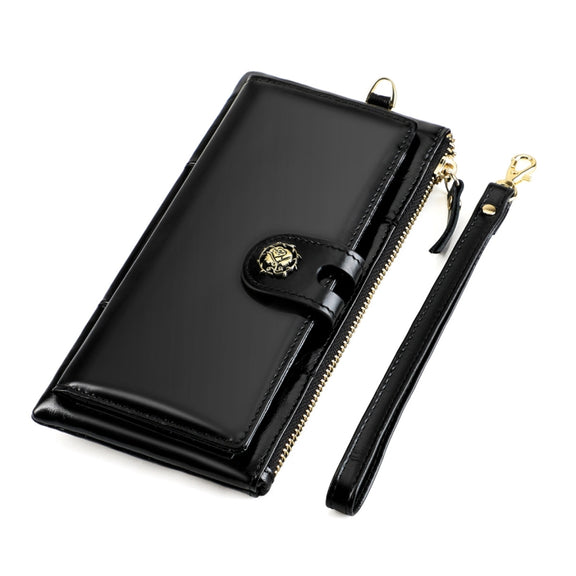 3506 RFID Anti-Degaussing Oil Wax Vintage Texture Genuine Leather Hand Held Wallet for Ladies(Black)