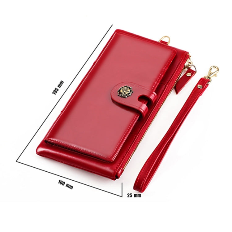 3506 RFID Anti-Degaussing Oil Wax Vintage Texture Genuine Leather Hand Held Wallet for Ladies(Rose Red) - free shipping - PMC TechLife - Order now!