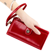 3506 RFID Anti-Degaussing Oil Wax Vintage Texture Genuine Leather Hand Held Wallet for Ladies(Black)
