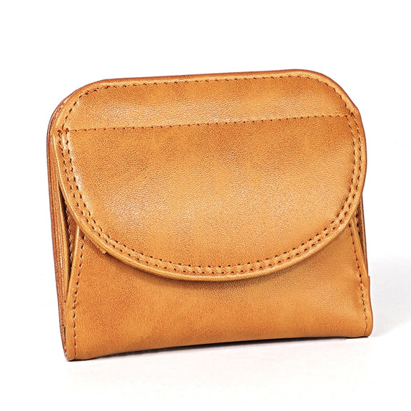 3537 Folding Short RFID Anti-Theft Genuine Leather Coin Purse for Ladies(Brown)