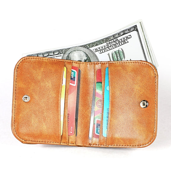 3537 Folding Short RFID Anti-Theft Genuine Leather Coin Purse for Ladies(Brown)