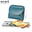 3537 Folding Short RFID Anti-Theft Genuine Leather Coin Purse for Ladies(Blue) - free shipping - PMC TechLife - Order now!