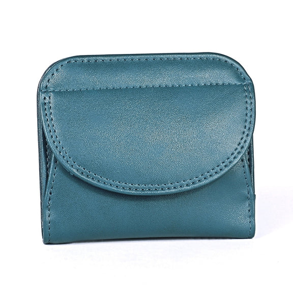 3537 Folding Short RFID Anti-Theft Genuine Leather Coin Purse for Ladies(Blue)