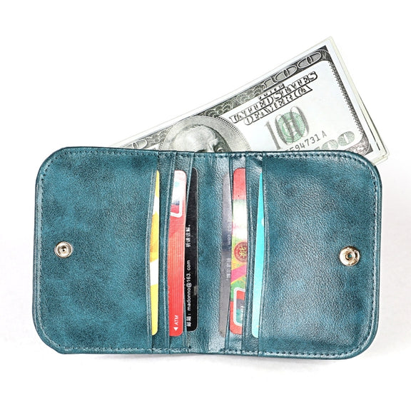 3537 Folding Short RFID Anti-Theft Genuine Leather Coin Purse for Ladies(Blue)