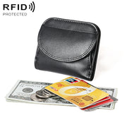 3537 Folding Short RFID Anti-Theft Genuine Leather Coin Purse for Ladies(Black)