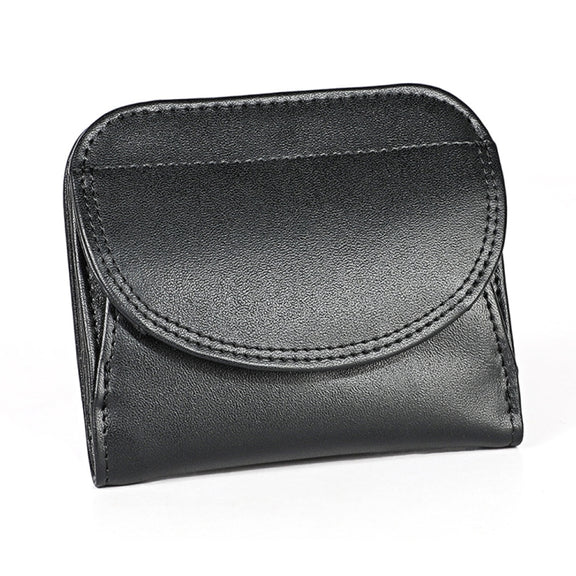3537 Folding Short RFID Anti-Theft Genuine Leather Coin Purse for Ladies(Black)
