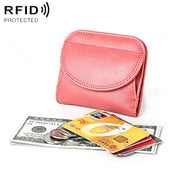 3537 Folding Short RFID Anti-Theft Genuine Leather Coin Purse for Ladies(Pink)