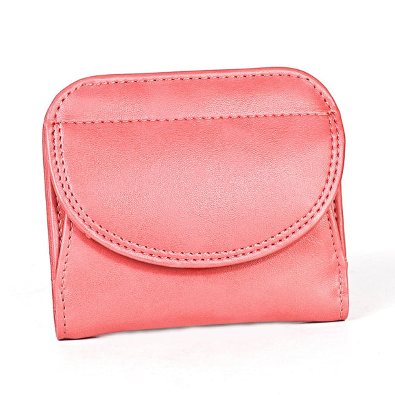 3537 Folding Short RFID Anti-Theft Genuine Leather Coin Purse for Ladies(Pink)