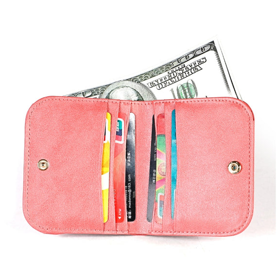 3537 Folding Short RFID Anti-Theft Genuine Leather Coin Purse for Ladies(Pink)