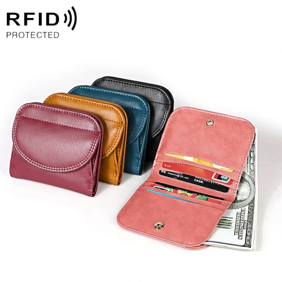 3537 Folding Short RFID Anti-Theft Genuine Leather Coin Purse for Ladies(Blue)