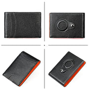 9618 Men RFID Anti-Theft Genuine Leather Wallet with Location Tracker Pocket(Black Orange)