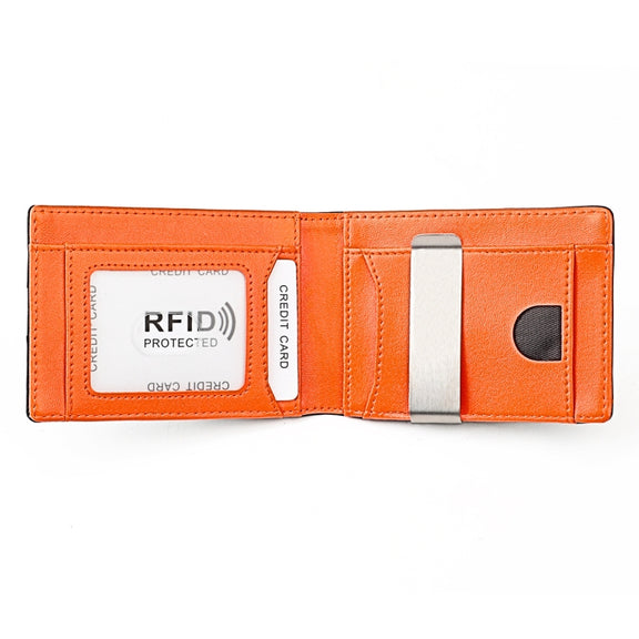 9618 Men RFID Anti-Theft Genuine Leather Wallet with Location Tracker Pocket(Black Orange)