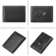 9618 Men RFID Anti-Theft Genuine Leather Wallet with Location Tracker Pocket(Black and Black)